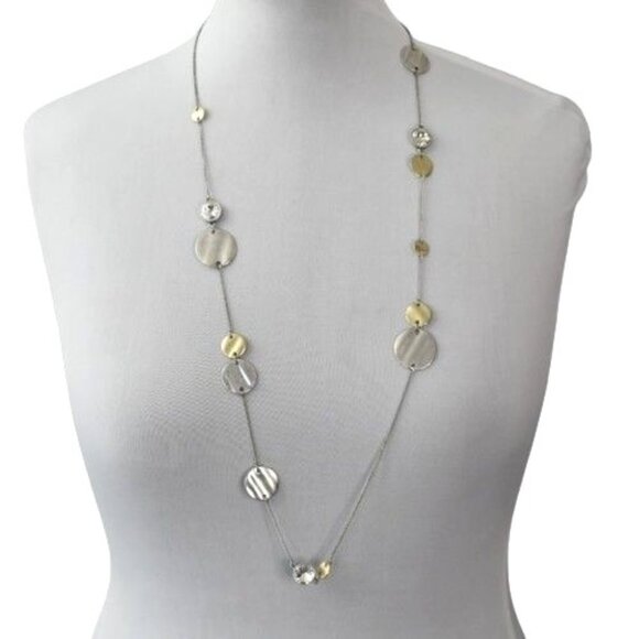 Chicos Rona Necklace Mixed Metals Rhinestones Opera Length New Old Stock - Picture 1 of 5